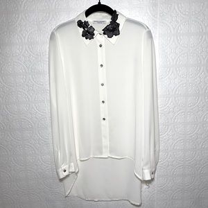 Daniela Fargion Florence Sheer Ornate Embellished Off-White Button Down